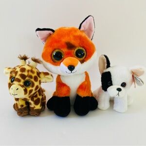 NWT Set of THREE TY Toys VelveTy Fox Giraffe Dog Original Beanie Babies Collect